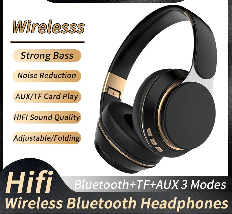 Wireless Bluetooth Headphones with HiFi Bass – Black